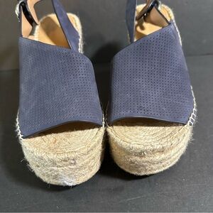 Marc Fisher Landela Womens Sandals Size 8 Blue Leather Platform Peep Espadrille